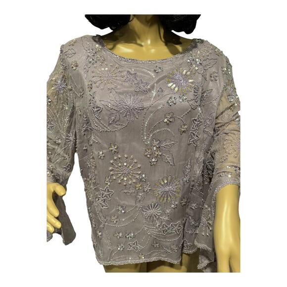 Adrianna Papell Occasions silk Lavender sequin beaded sheer sleeve top size 20W - Picture 4 of 15